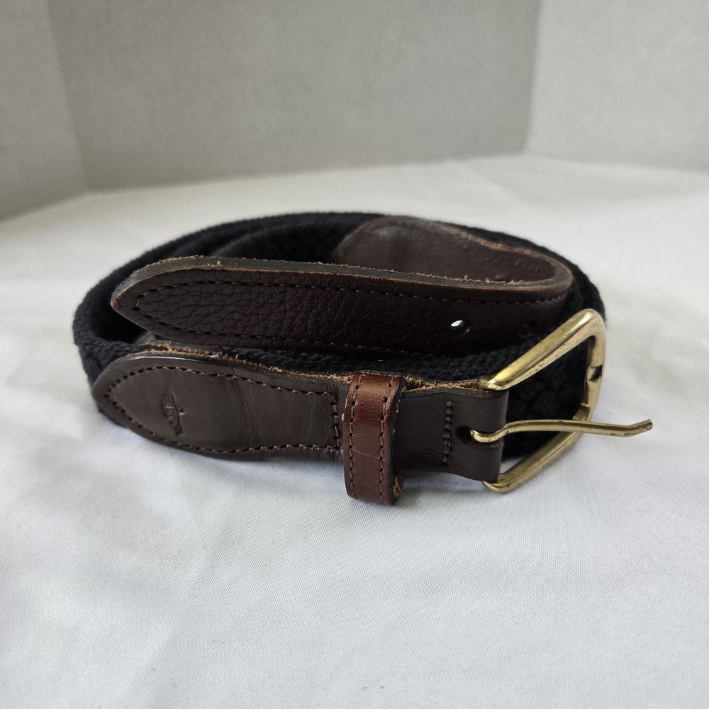Dockers Mens 1 In Wide Black Woven Brown Leather‎ Trim Belt Size 42 8711P Brass